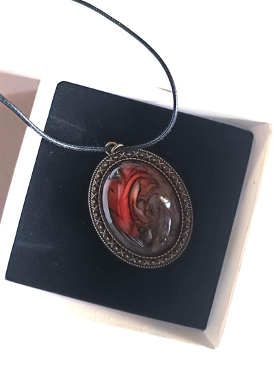 Vintage Large Red Brown Resin Necklace