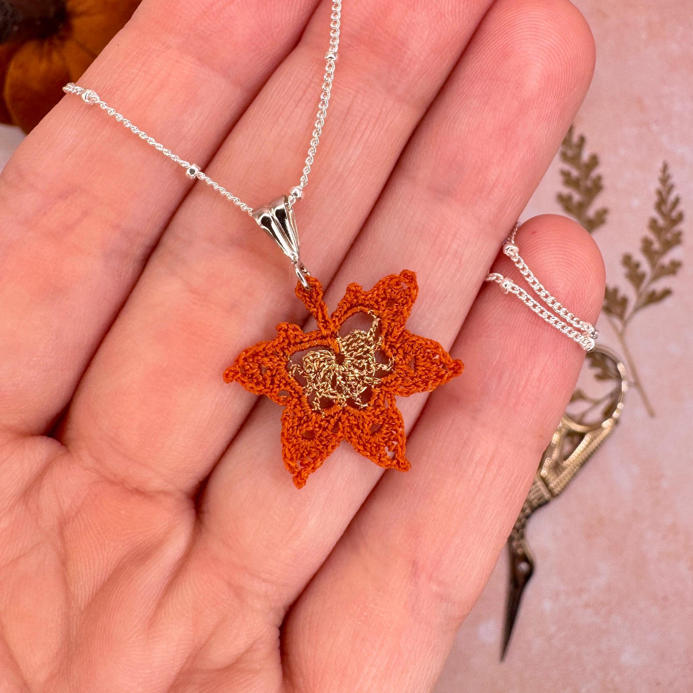 Maple Leaf Micro Crochet Necklace