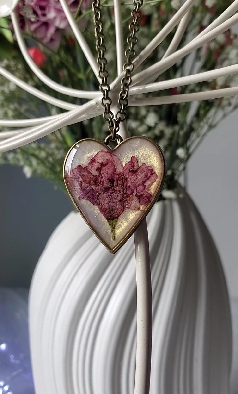 Resin Real Pressed Rose Necklace