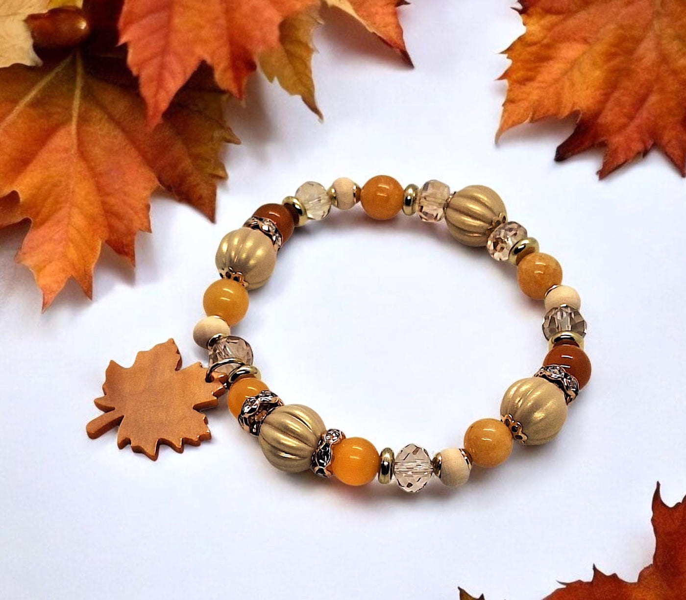 Autumn Resin Leaf Beaded Bracelet