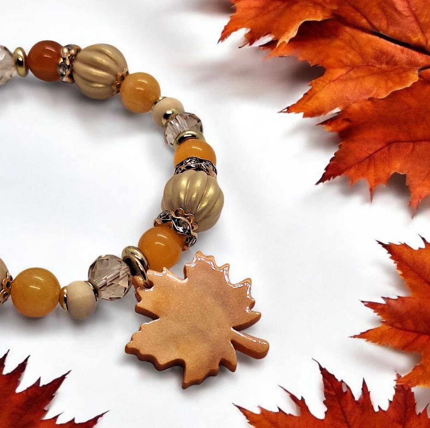 Autumn Resin Leaf Beaded Bracelet