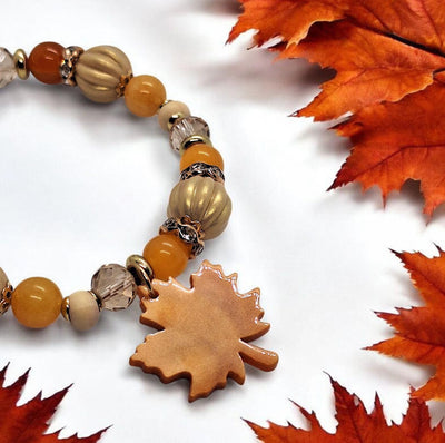 Autumn Resin Leaf Beaded Bracelet