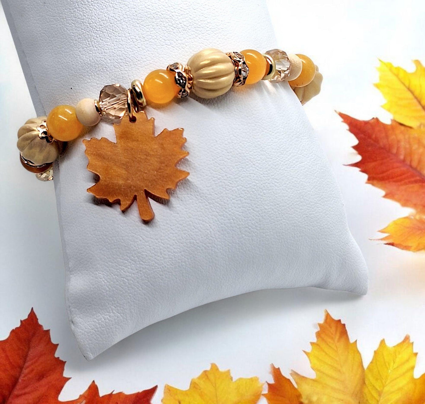 Autumn Resin Leaf Beaded Bracelet