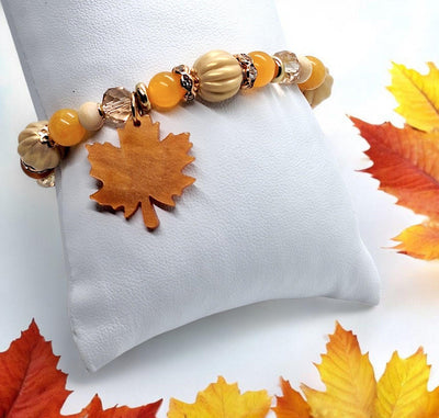 Autumn Resin Leaf Beaded Bracelet