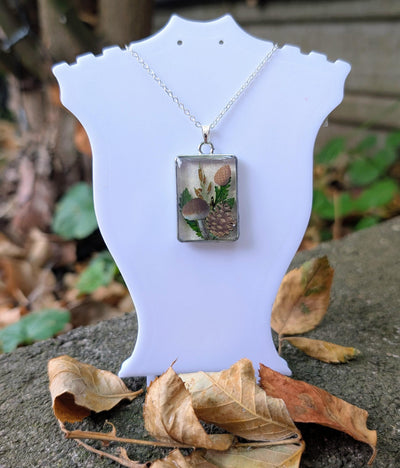 Dried Flower & Mushroom Resin Necklace