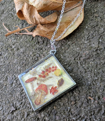 Dried Flower & Mushroom Resin Necklace