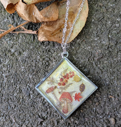 Dried Flower & Mushroom Resin Necklace