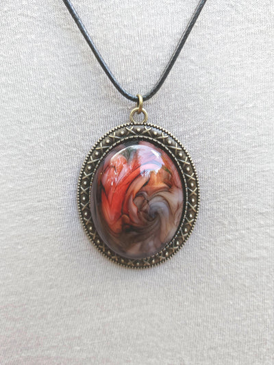 Vintage Large Red Brown Resin Necklace