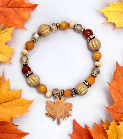 Autumn Resin Leaf Beaded Bracelet