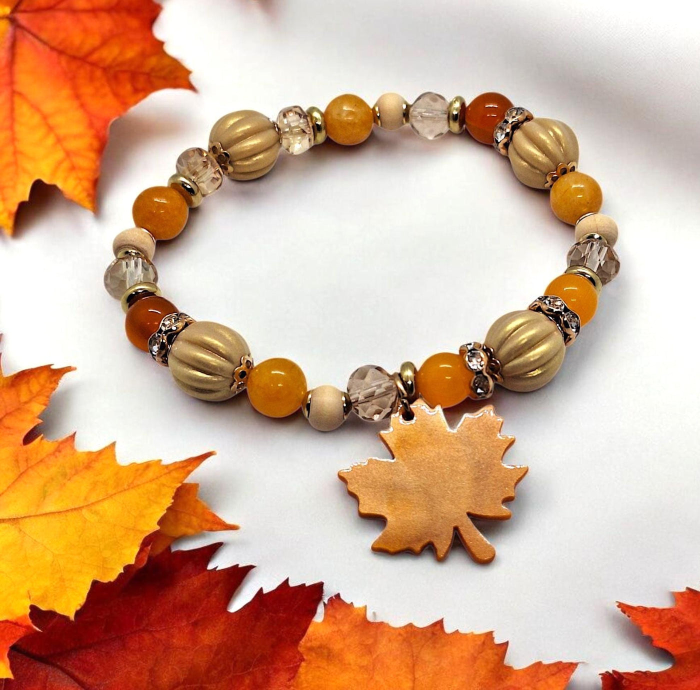 Autumn Resin Leaf Beaded Bracelet