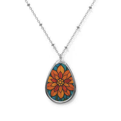 Autumn Floral Stained Glass Teardrop Necklace