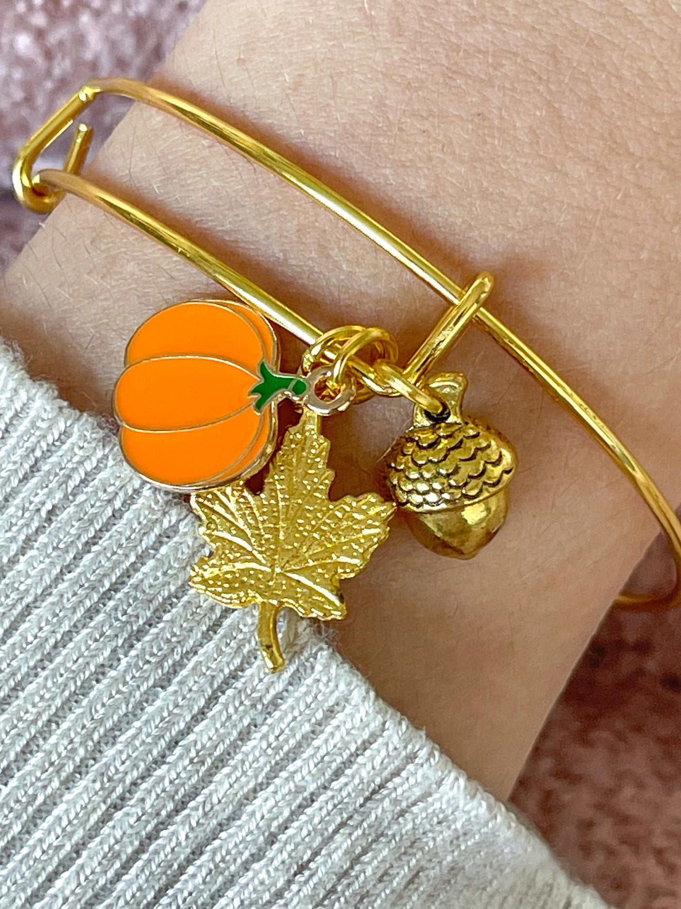 Gold Autumn Theme Charm Bangle