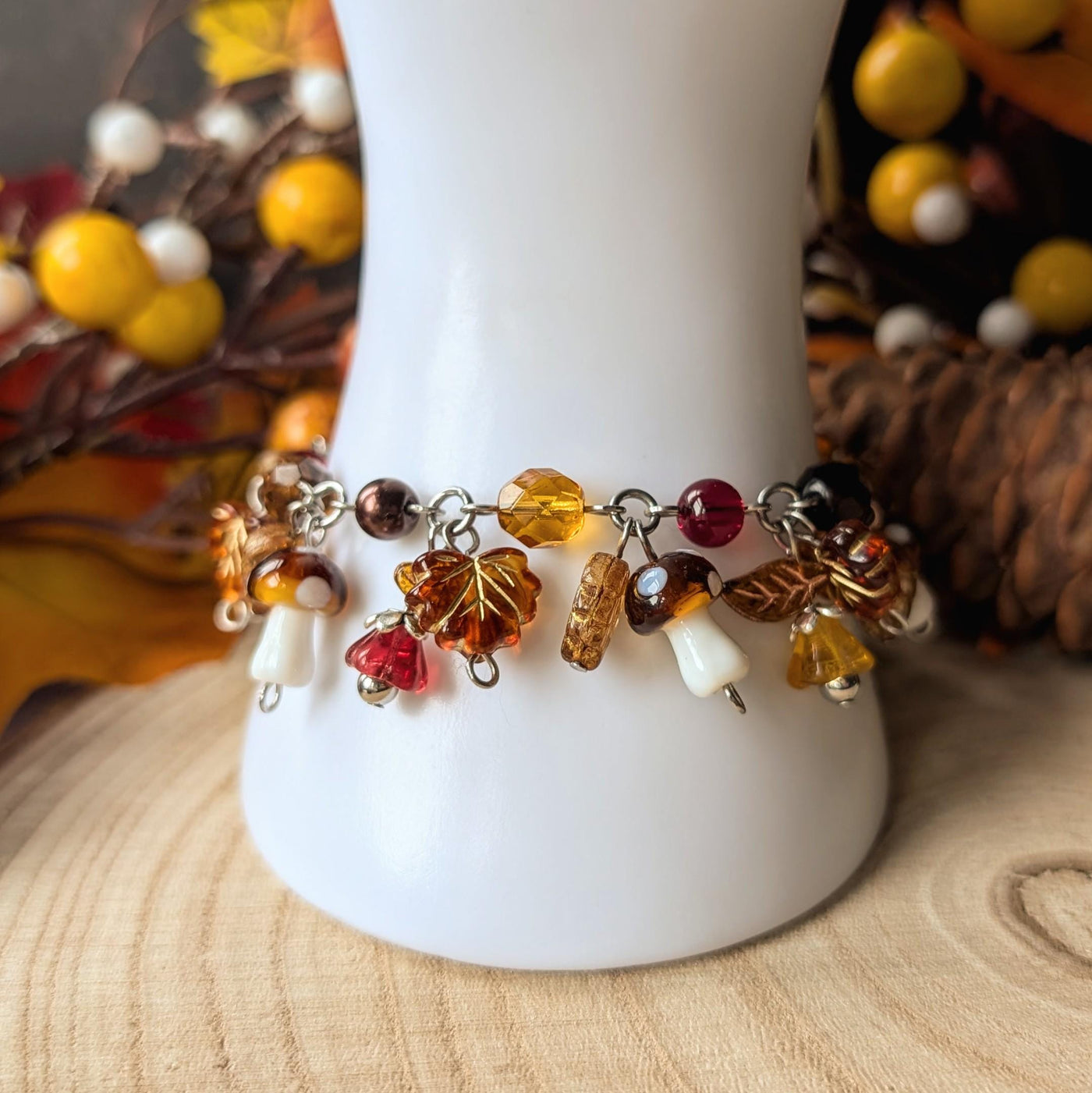 Fall Beaded Mushroom Bracelet