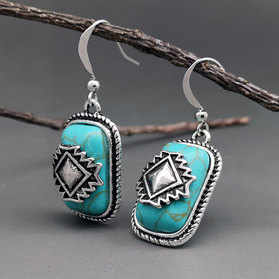 Ethnic silver earrings with turquoise stone