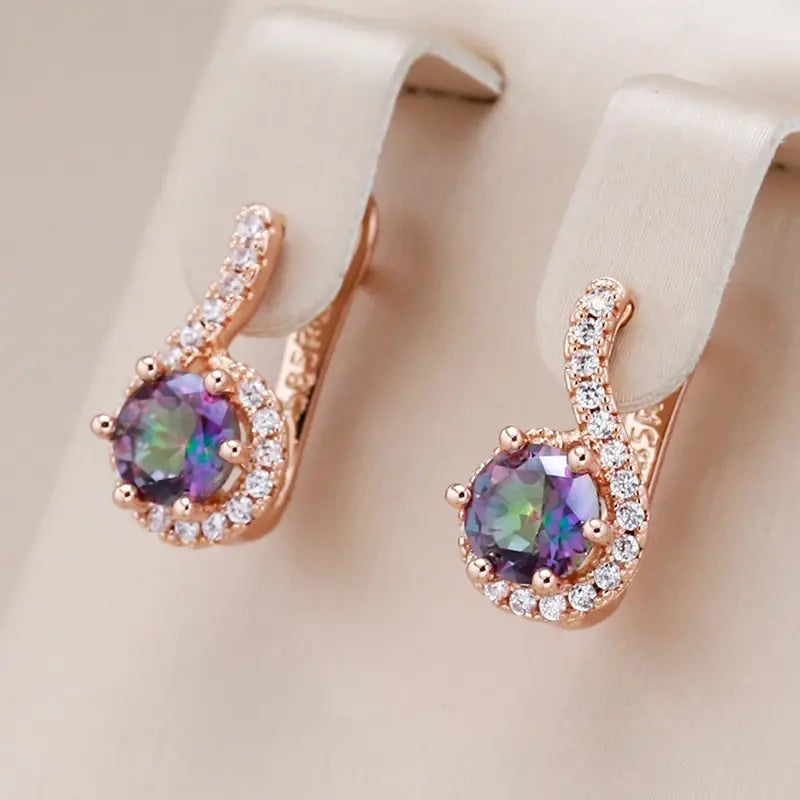 Small earrings with multicolored crystals in gold