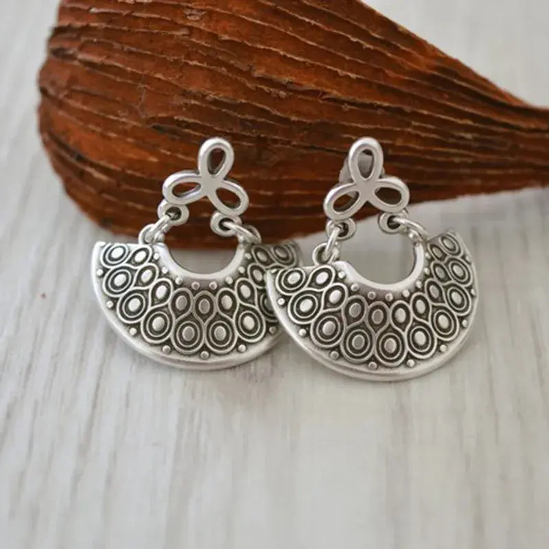 Vintage Mandala Medium Silver Earrings