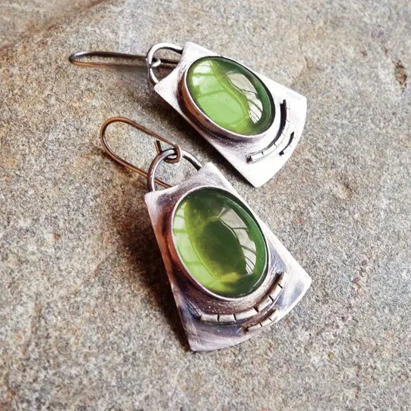 Green Vintage Silver Earrings