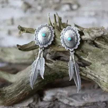 Vintage Feather-Turquoise Earrings