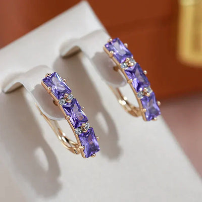 Exquisite Purple Zirconia Earrings | Gold 16k