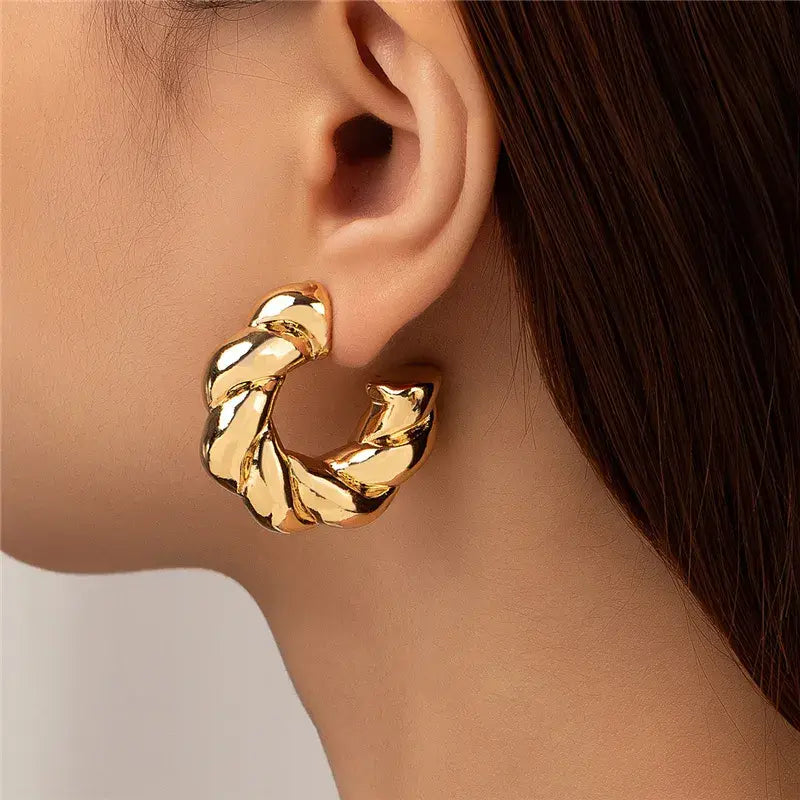 Vintage Thick Golden Circle Earrings