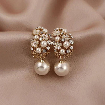 Elegant Flower Pearl Earrings | Gold 14k