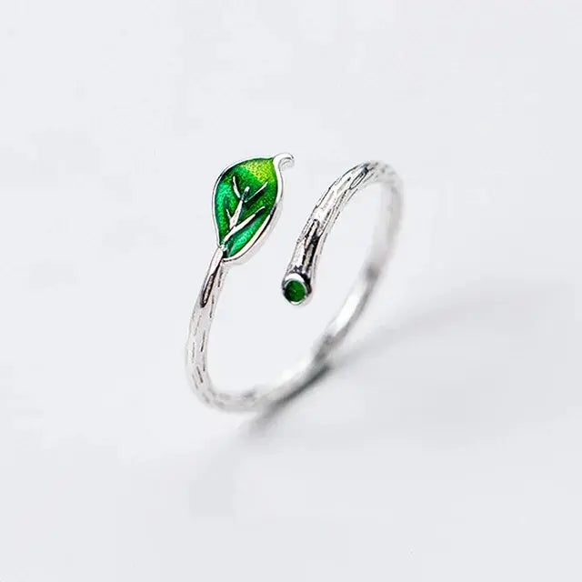 Green Leaf Enamel Ring