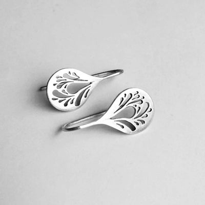 Antique Hollow Drop Earrings | White Gold 16k