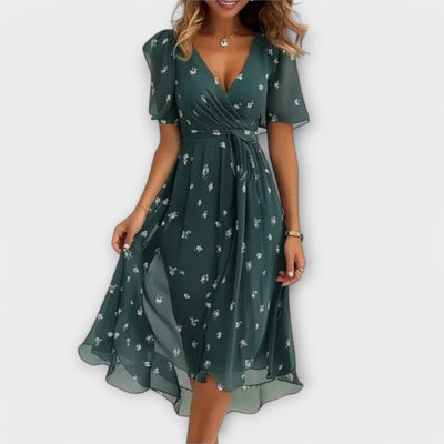 Ivy | Emerald Petal Wrap Midi Dress