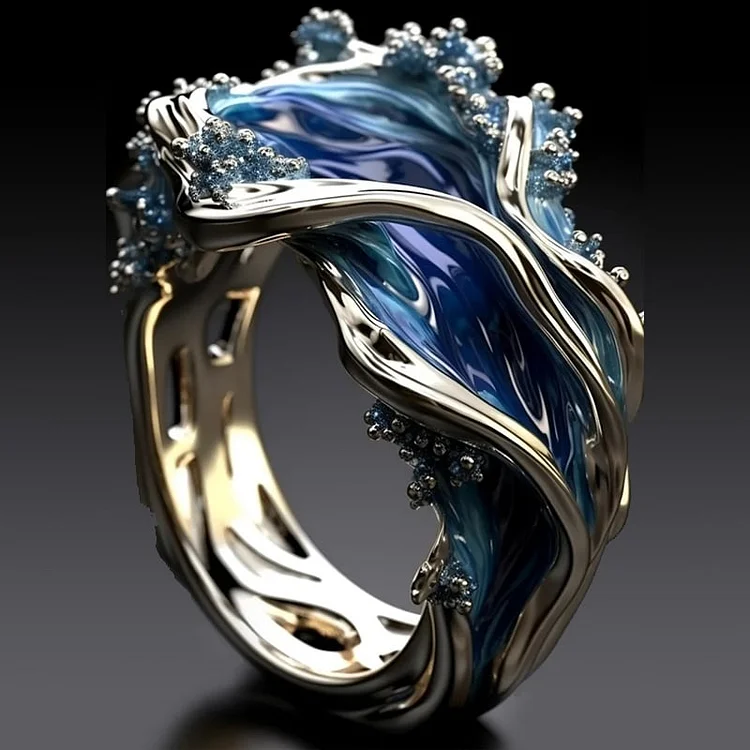 Retro Golden Wave Ocean Ring