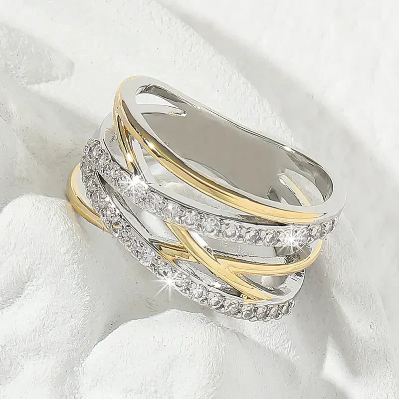 SilverGold Radiance Zirconia Ring | Mixed Gold 18k