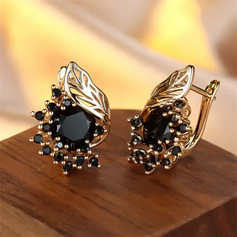 Black Zirconia Golden Earrings | Gold 18k