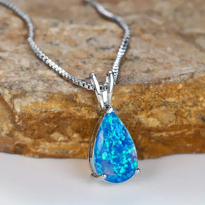 Azure Opal Teardrop Necklace | White Gold 16k