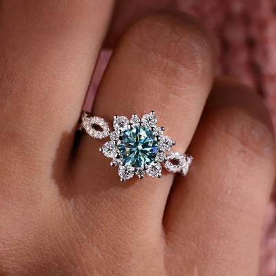 Crystal Turquoise Flower Ring | White Gold 18k