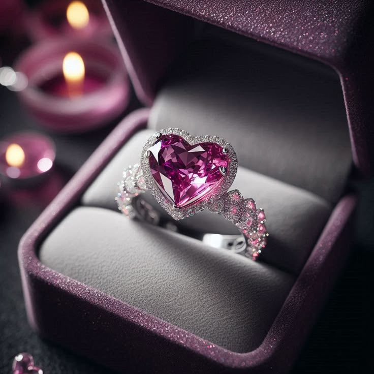 Exotic Pink Crystal Heart Silver Ring
