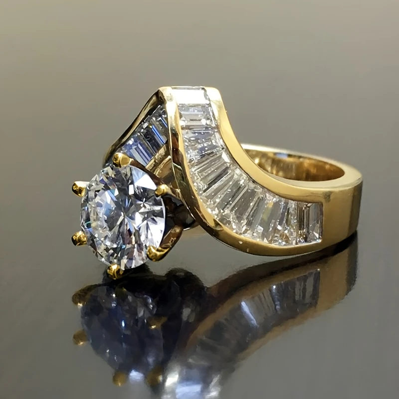 Golden Wavy Crystalline Ring