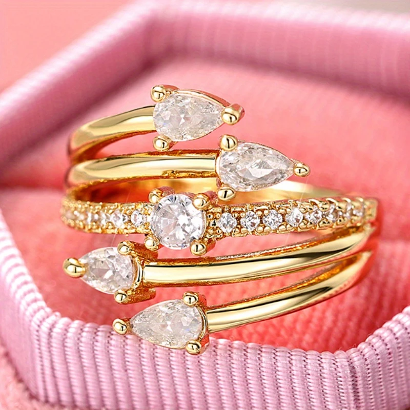 Layered Crystal Drop Gold Ring