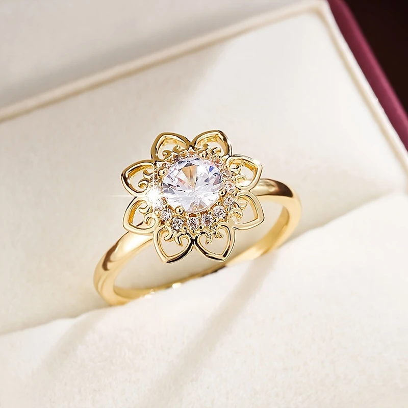 Gold Bright Crystal Flower Ring
