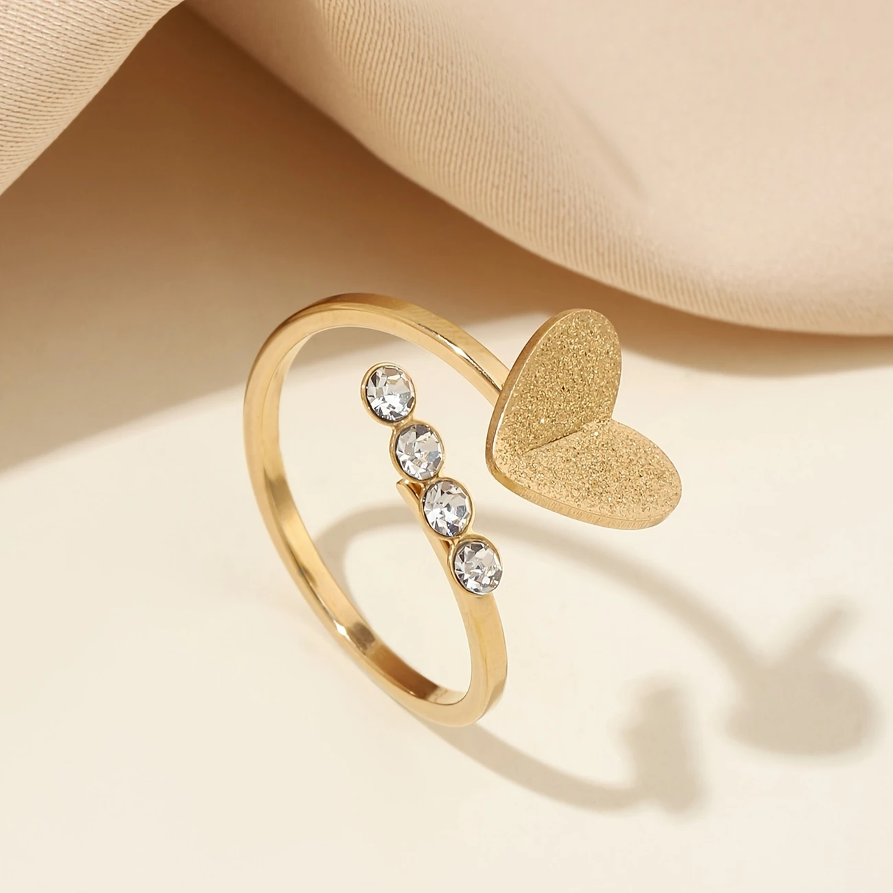 Gold Bright Crystal Heart Ring