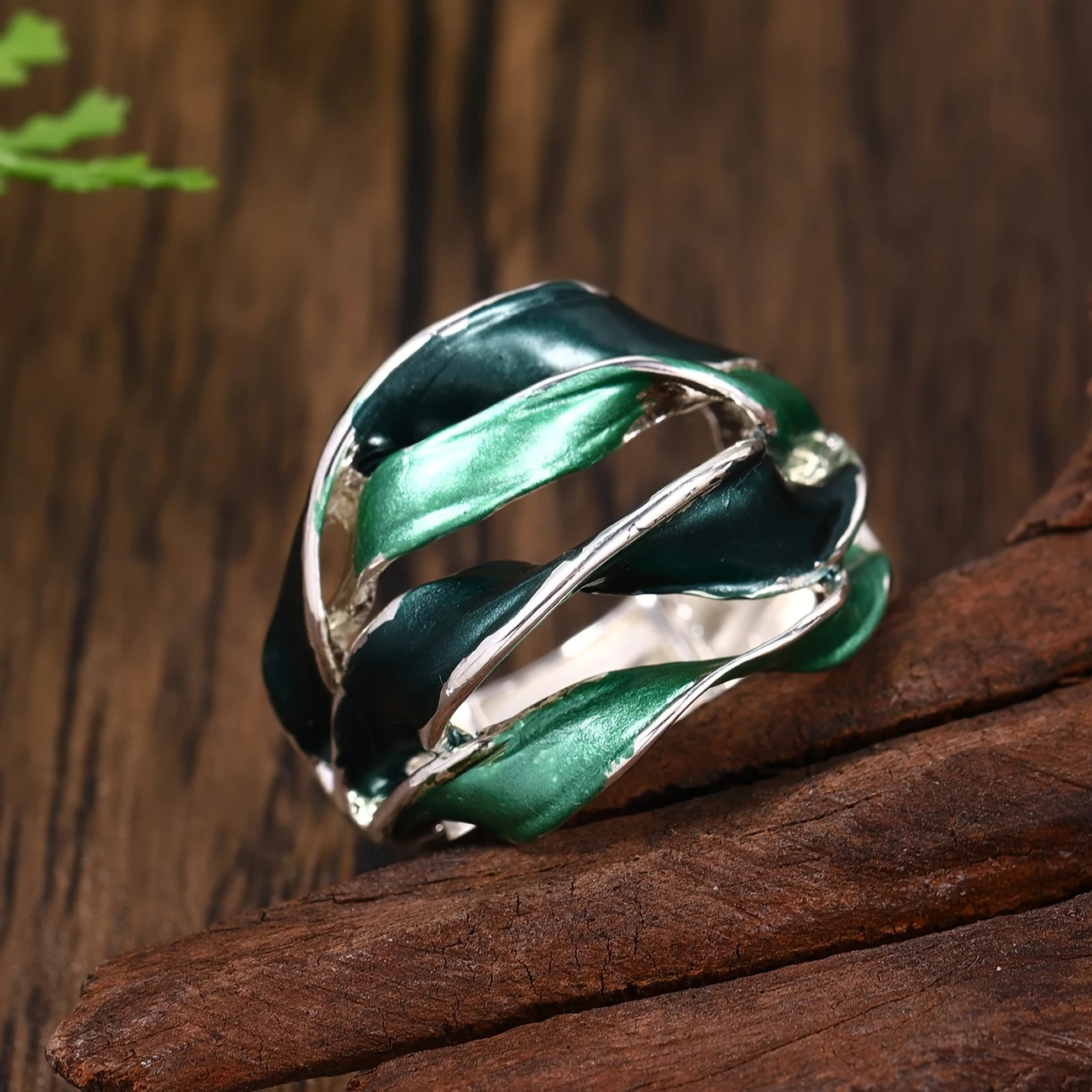 Green Silver Layered Ring