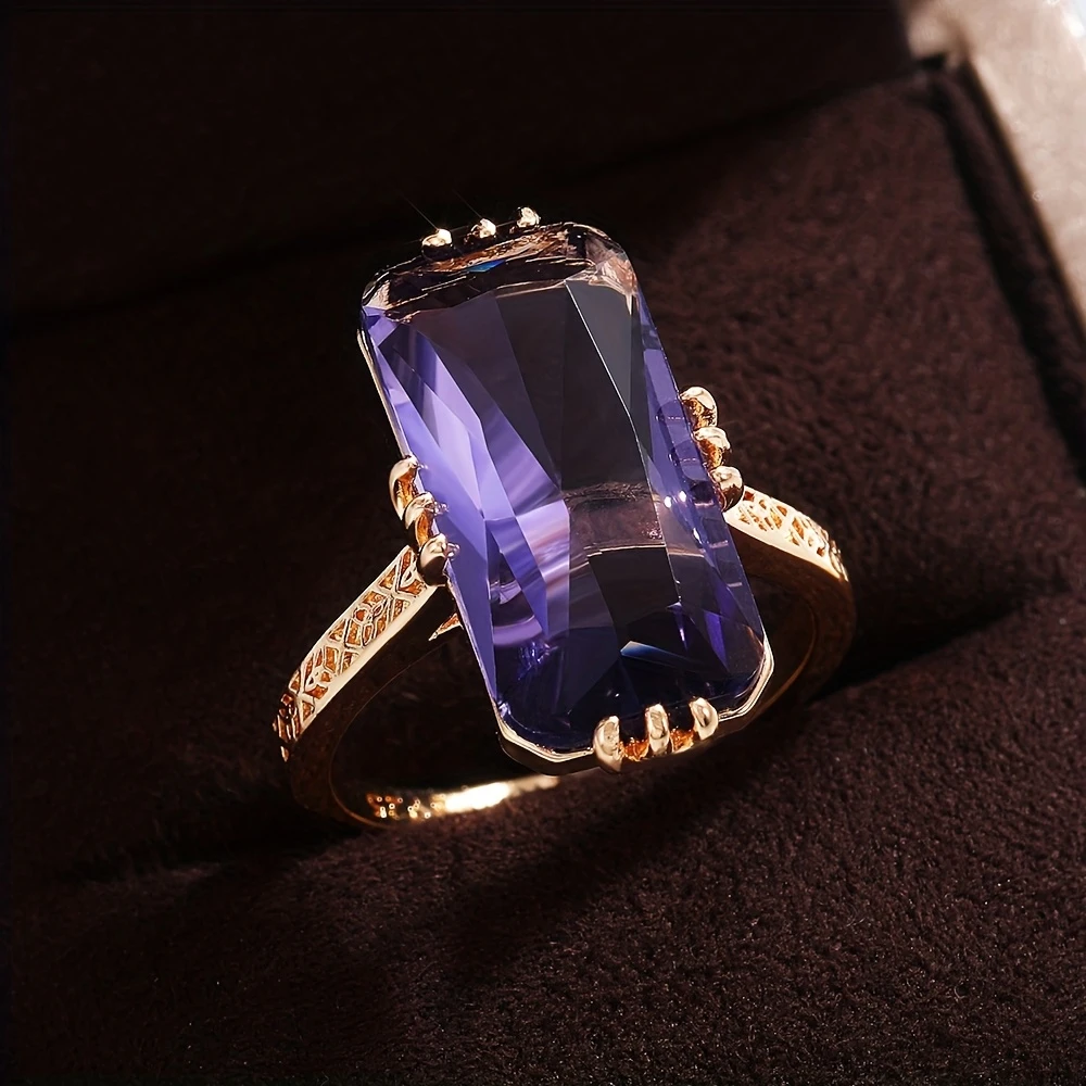 Violet Glass Gold Ring