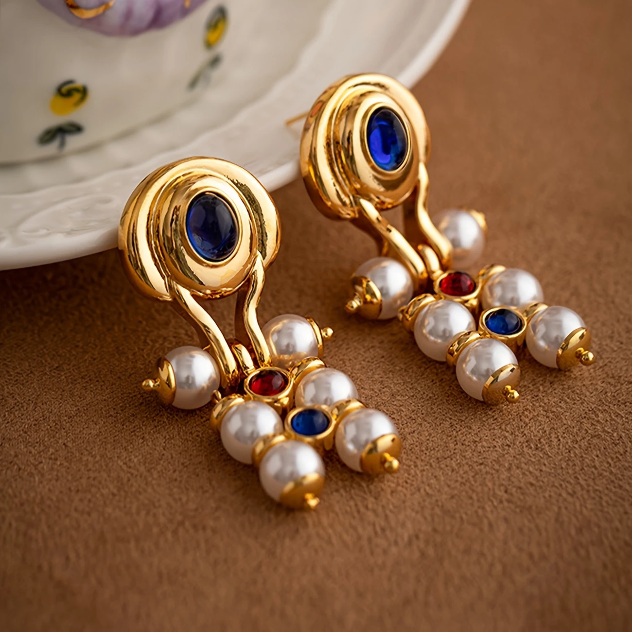 Pearl Blue Crystal Dangling Earrings