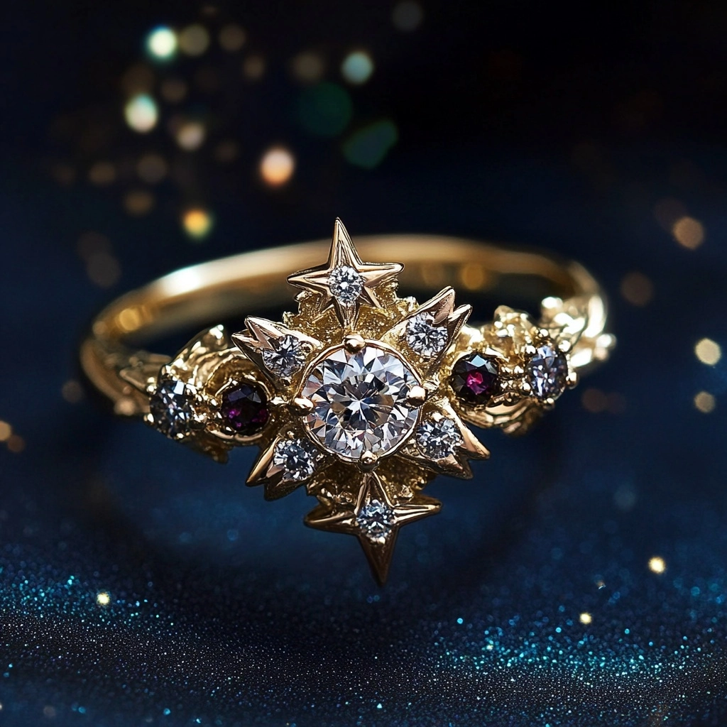 White & Red Crystal Starlight Gold Ring