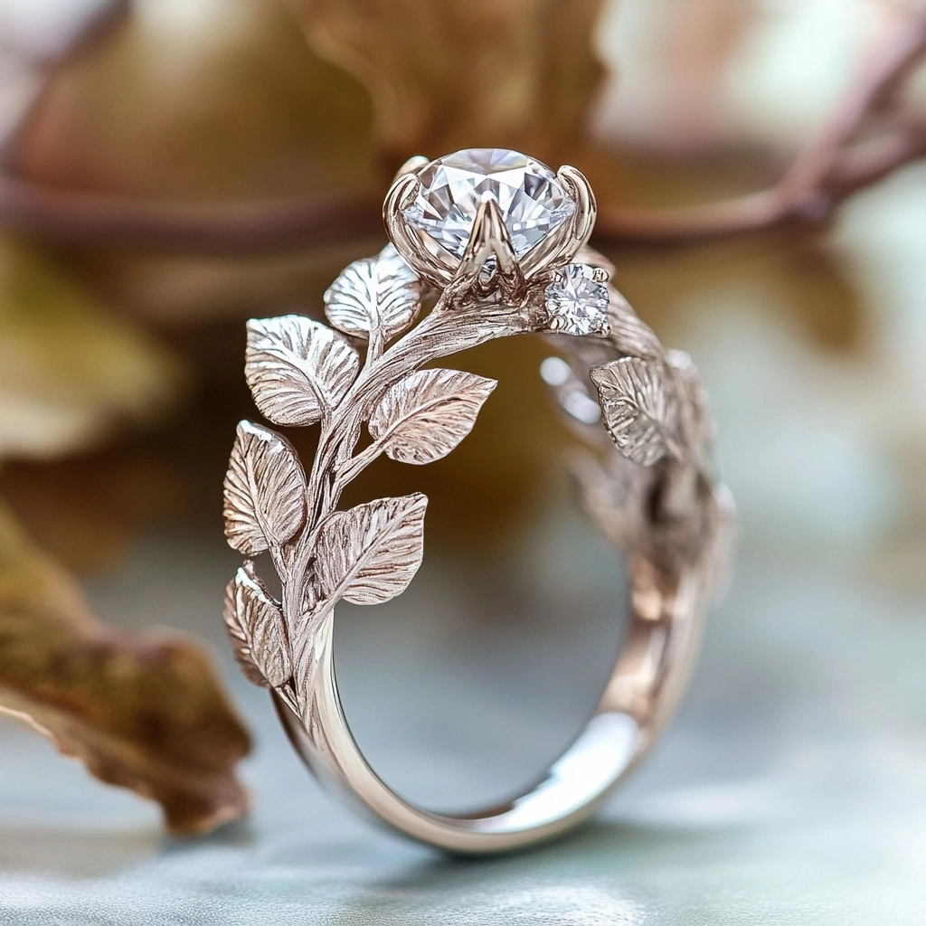 Exotic Zirconia Crystal Leaf Ring