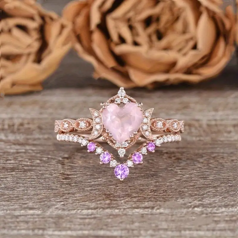 Pink Crown Heart Opal Ring