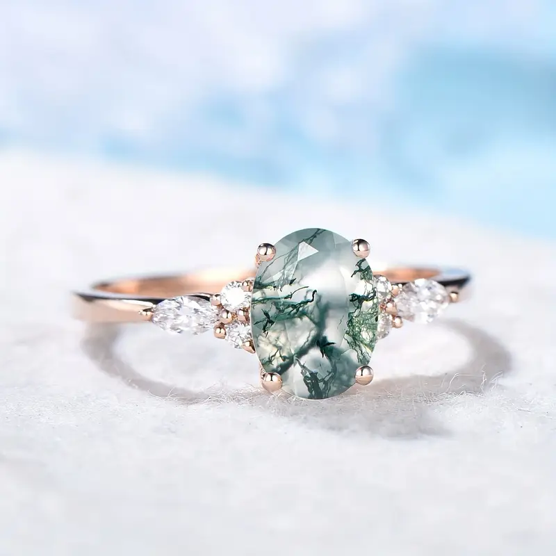 Green Rounded Nature Stone Ring