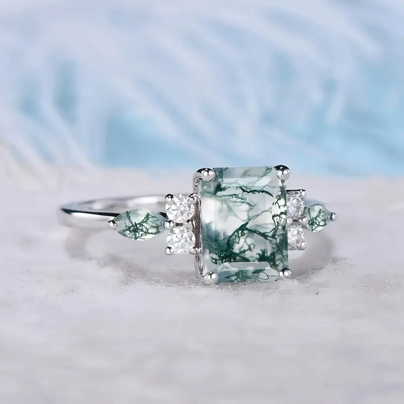 Green Cubic Nature Stone Silver Ring