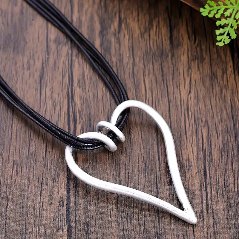 Silver Heart Leather Necklace
