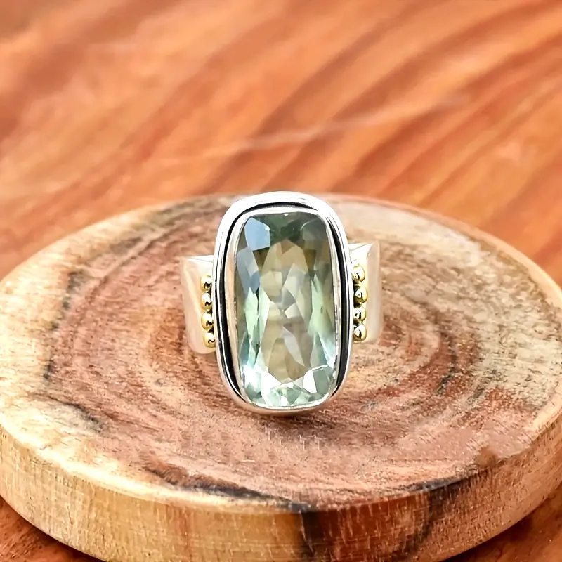 Green Temper Glass Silver Ring