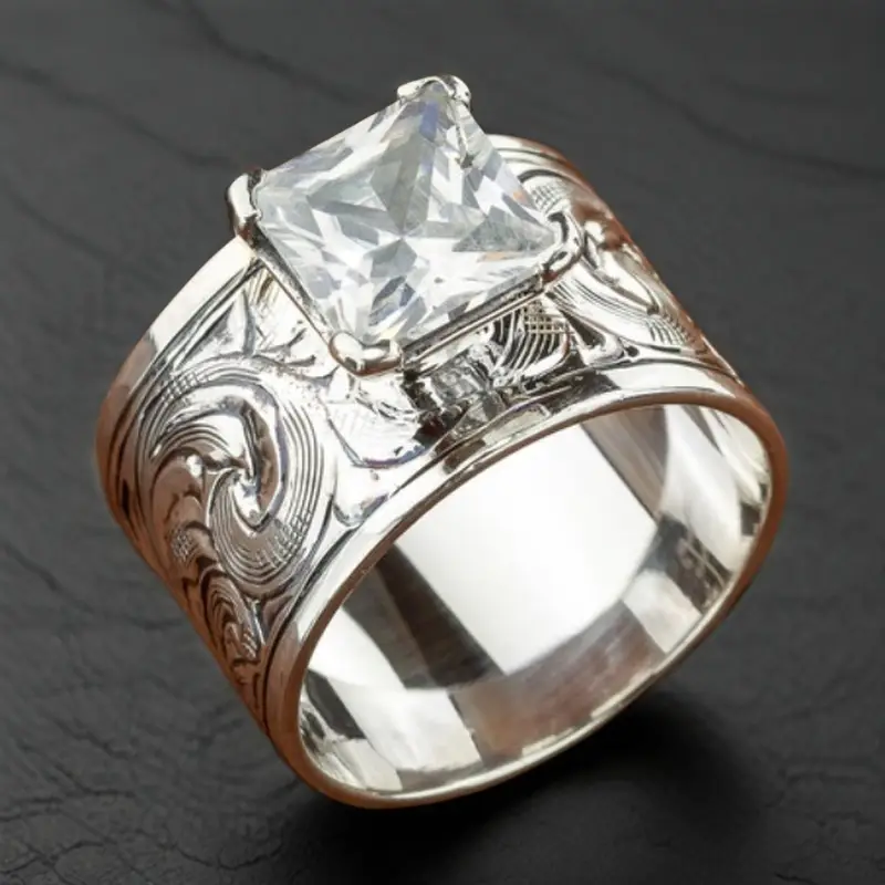 White Glass Silvered Trail Ring