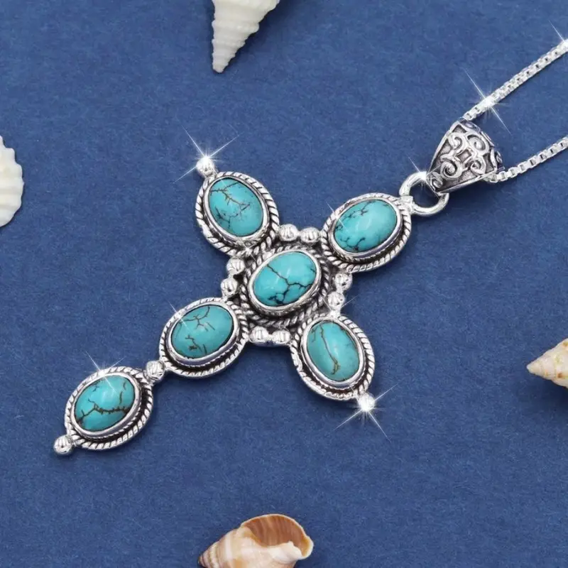 Blue Stone Cross Necklace